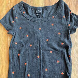 Girls size 10/12 Black Ribbed Top with Strawberries